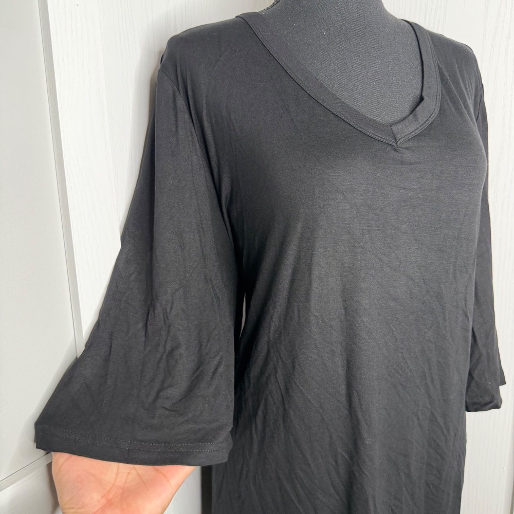 Yes Fashion Top Women XXL Black V-Neck Bell Sleeve Stretch Tunic 4653